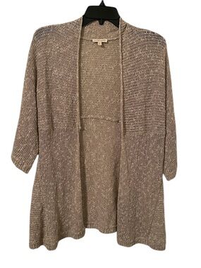 Eileen Fisher Women's Tan Brown Linen Cotton Knit Open Front Cardigan Size PS